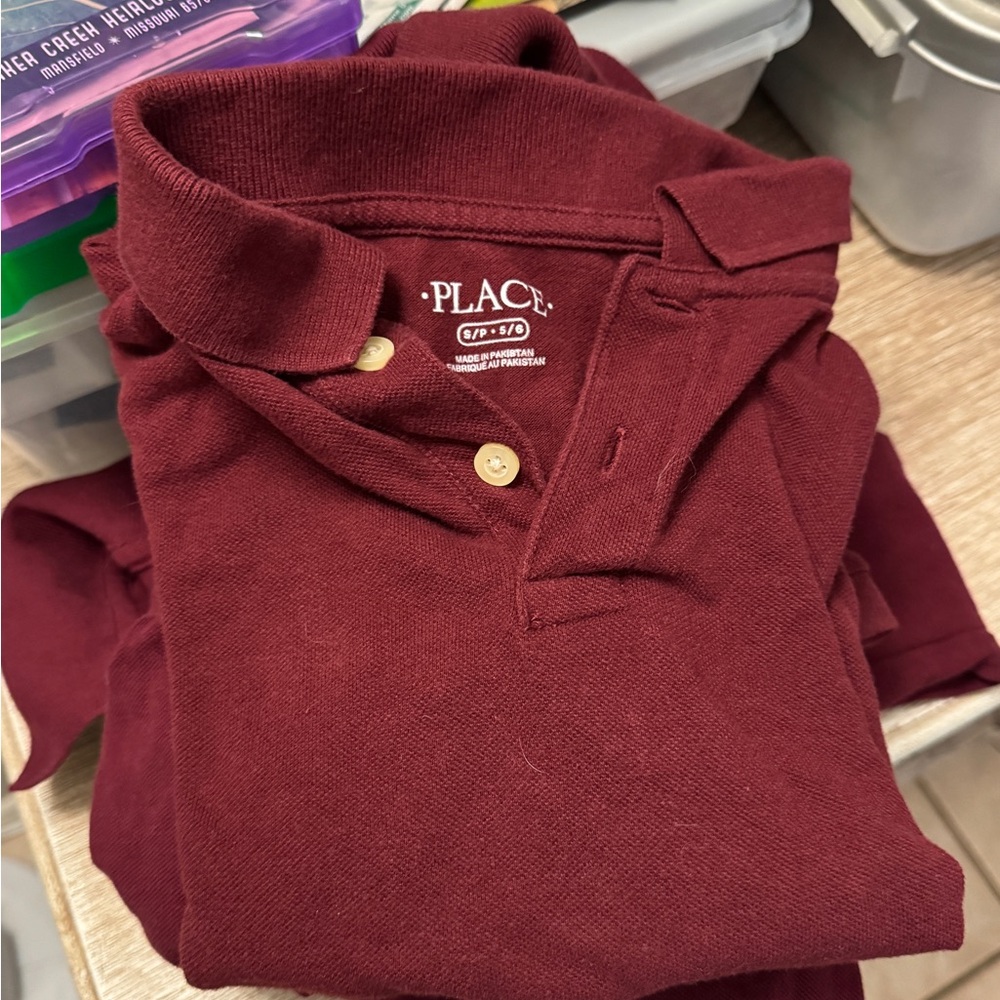PLACE Kids 5 piece - Burgundy Polo Shirt 5/6 Small